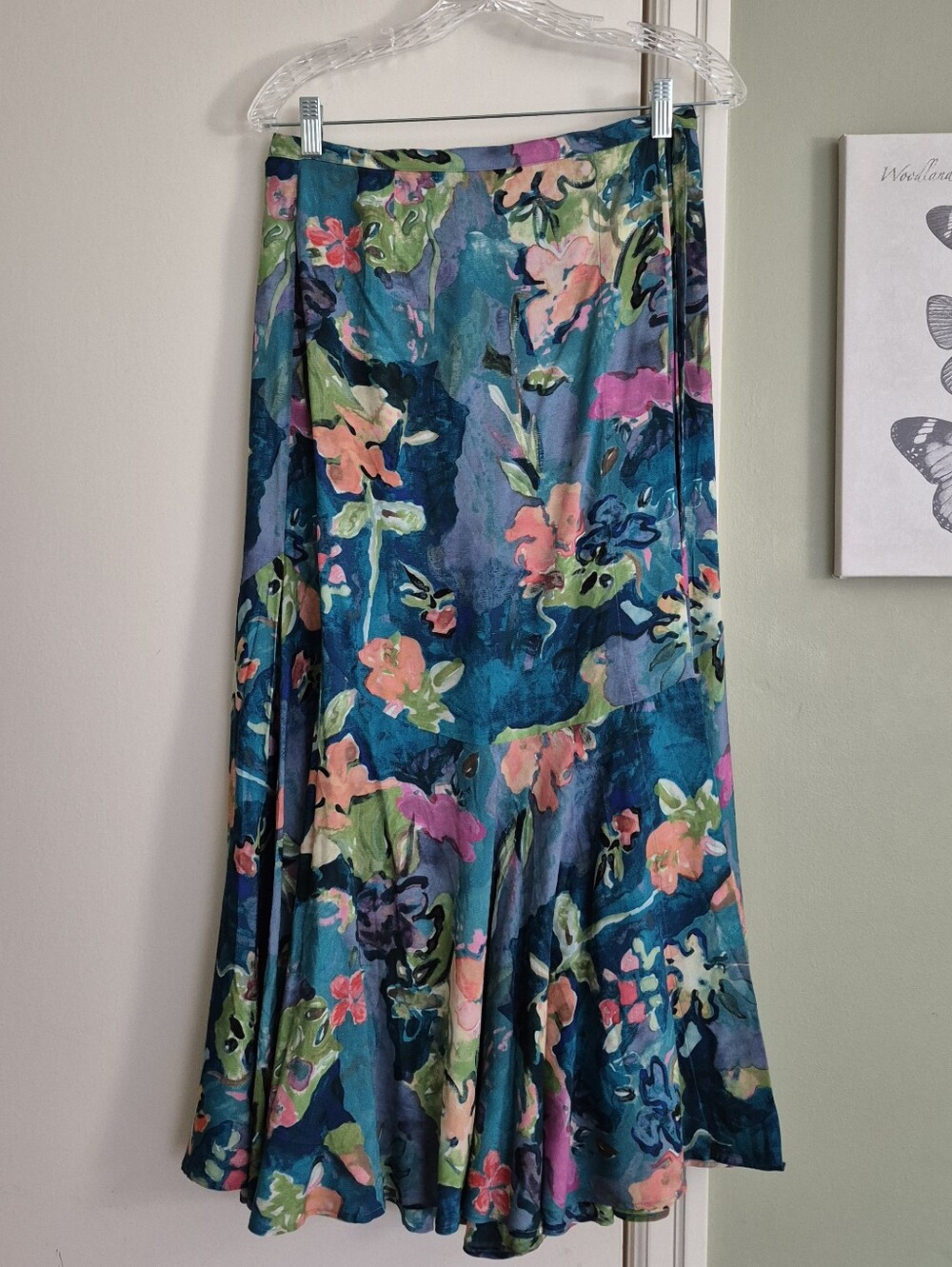 EUC Long Midi Rayon Watercolour Floral Wrap Skirt, US 6-8